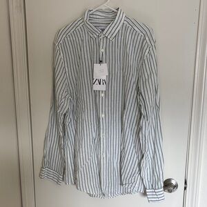 Zara Men's Striped Cotton Button-Up Long Sleeve Shirt - Size XL - NWT